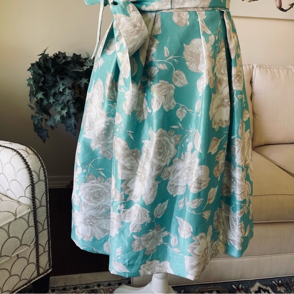 Jessica Howard Turquoise White Taupe Belted Fit And Flare Swing Dress - Picture 7 of 16